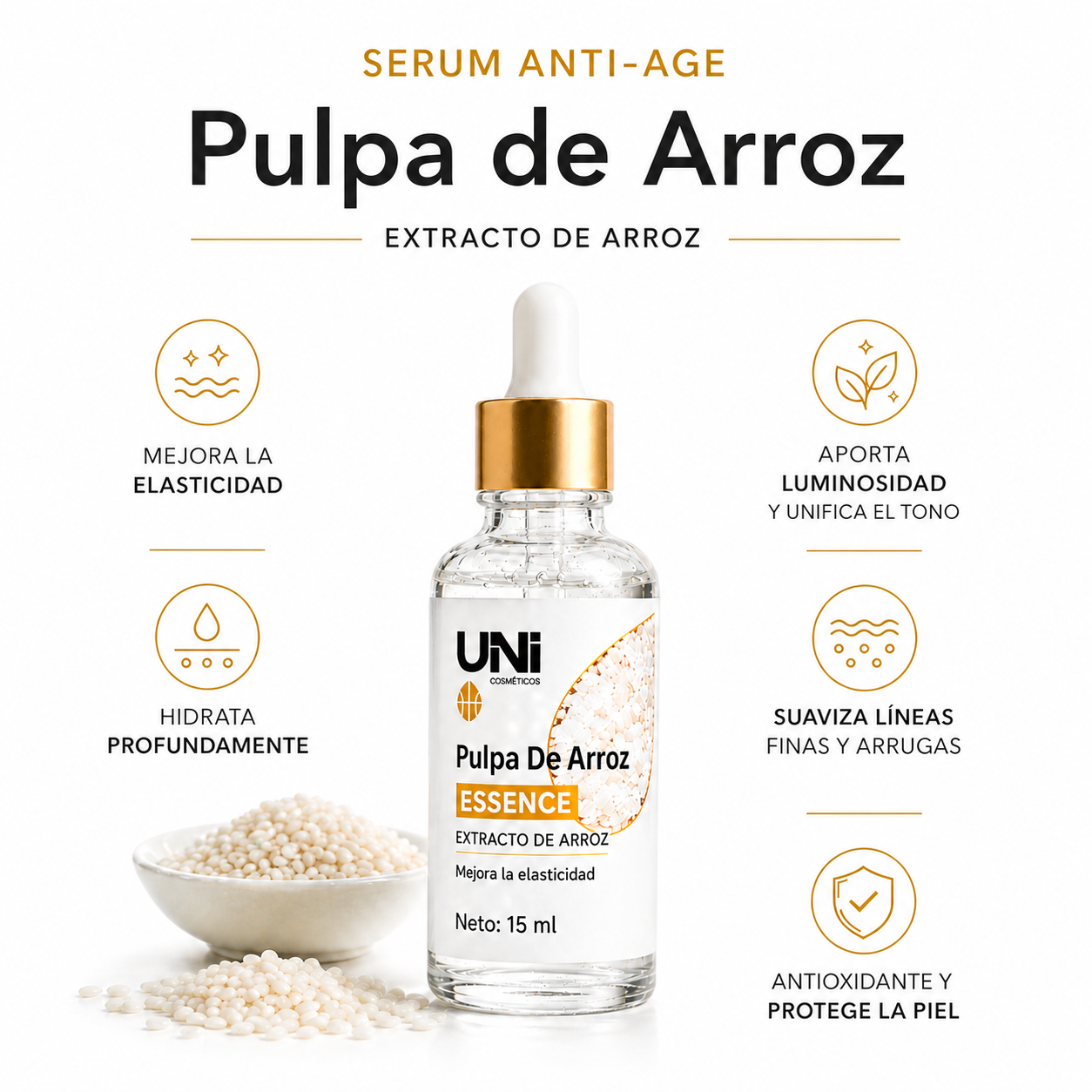 Sérum Facial - Antiedad y antiarrugas para una piel visiblemente más firme y luminosa.